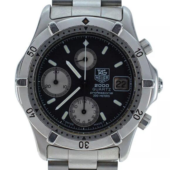 Vintage Men's Tag Heuer 38mm 2000 Series Chronograph Watch 262.006 Black Dial! - Picture 1 of 10